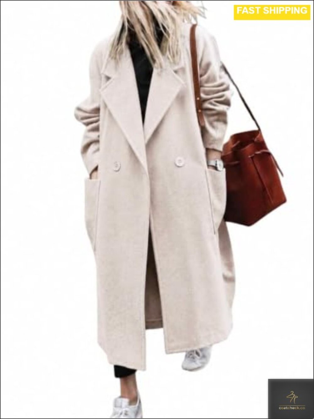 Womens Long Wool Blend Peacoat Notch Lapel Trench Coat Business Casual